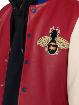Bee Embroided Bomber Style Leather JacketBee Embroided Bomber Style Leather Jacket