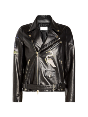 Bird Embroidered Style Women Leather Jacket