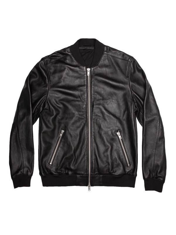 Black 2 Pockets Bomber Style Leather Jacket