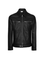 Black Biker Bomber Style Leather Jacket