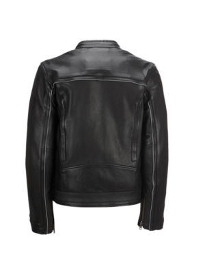 Black Cycle Bomber Style Leather Jacket