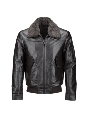 Black Fur Bomber Style Leather Jacket