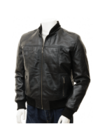 Black Hoodie Bomber Style Leather Jacket