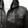 Black Hoodie Bomber Style Leather Jacket