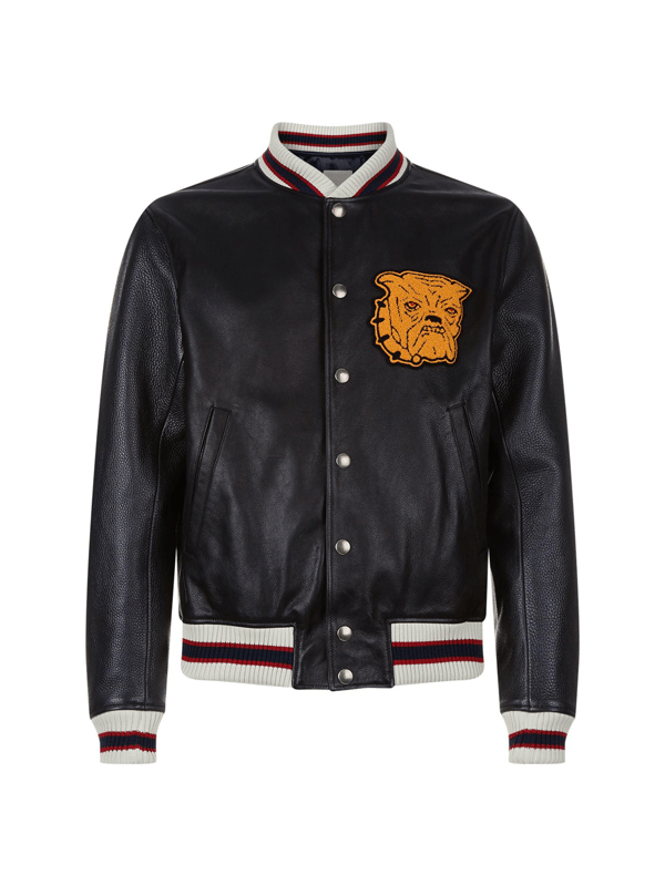 Black Lion Bomber Style Leather Jacket