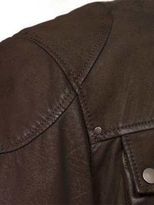 BROWN 2 POCKETS STYLE LEATHER FASHION JACKET