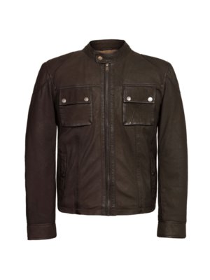Brown 2 Pockets Bomber Style Leather Jacket