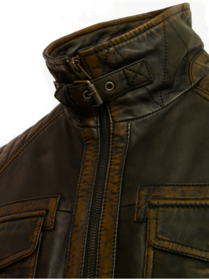 BROWN ANTIQUE STYLE LEATHER FASHION JACKET