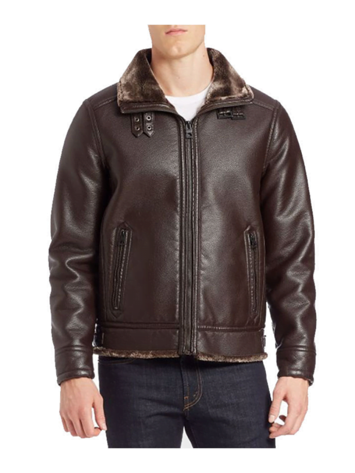 Brown Fur Collar Style Leather Jacket