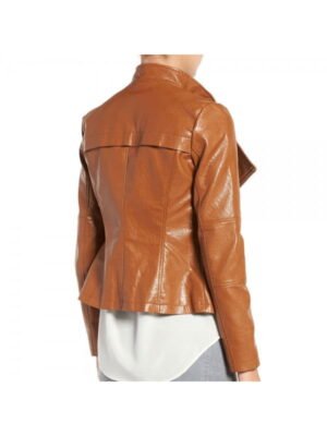 Brown Front Double Zipper Style Leather Jacket