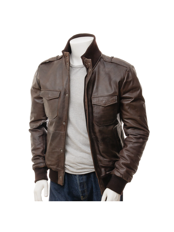 Brown Real Bomber Style Leather Jacket