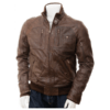 Brown Rib Bomber Style Leather Jacket