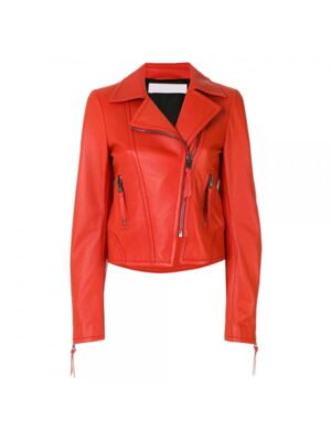 Beautiful Orange Biker Style Fashion Leather jacket