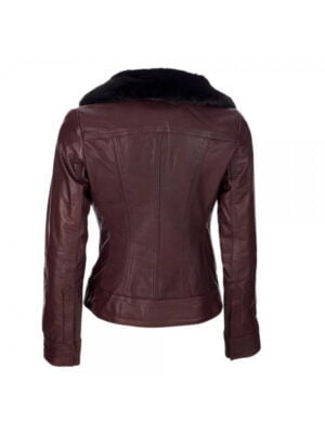 Black Fur Collar Style Fashion Leather Jacket