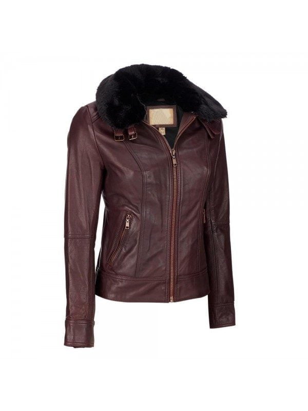 Black Fur Collar Style Fashion Leather Jacket