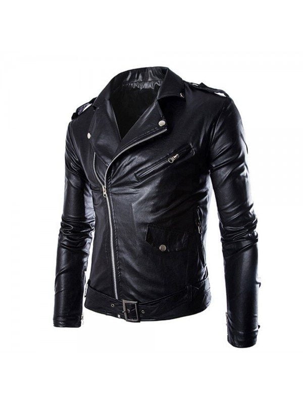 Black police Style Leather Fashion Jacket