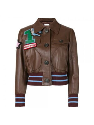 Brown Wool Bomber Style Fashion Leather Jacket