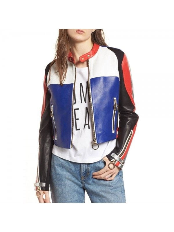 Colorblock Biker Style Fashion Leather Jacket