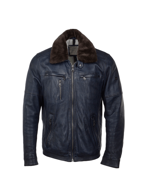 Detachable Collar Bomber Style Leather Jacket