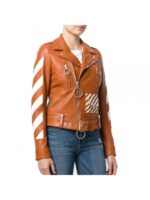 Diagonals Printed Women Fashion Leather Jacket