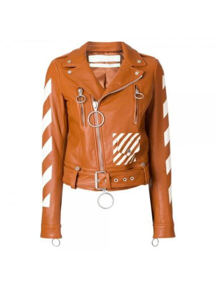 Diagonals Printed Women Fashion Leather Jacket