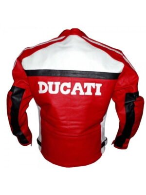 Ducati Red and White Biker Style Leather Jacket
