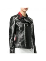 Embroidered Fitted Biker Style Women Leather Jacket