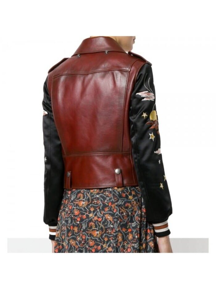 Embroidered Souvenir Biker Style Women Leather Jacket