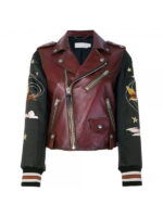 Embroidered Souvenir Biker Style Women Leather Jacket