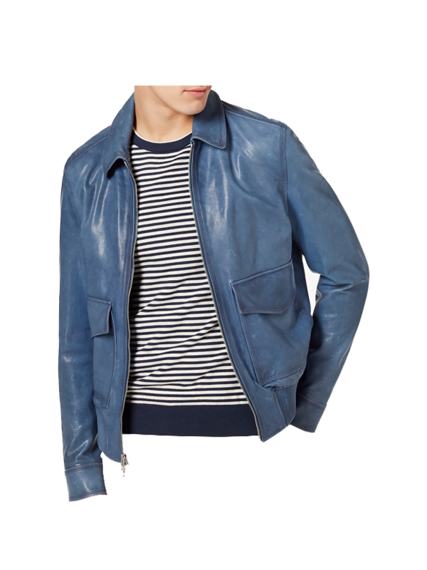 Garment Washed Bomber Style Leather Jacket Garment Washed Bomber Style Leather Jacket