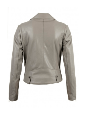 Grey Biker Style Women Leather Jacket