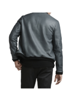 Grey Classic Bomber Style Leather Jacket