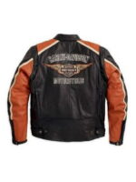 Harley Davidson Mens Orange Stripe Classic Cruiser Winged Leather Jacket