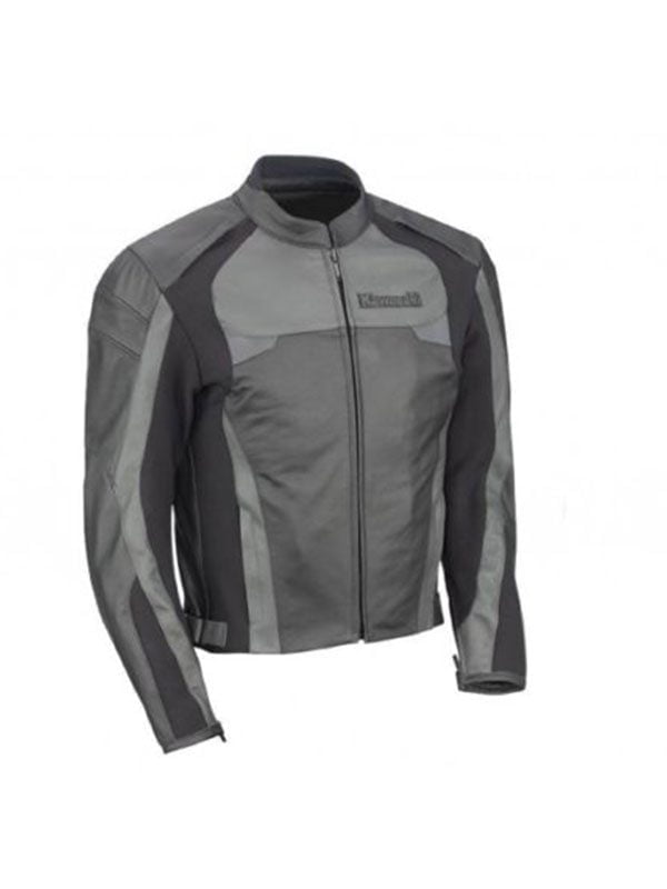 Kawasaki Black Grey Style Leather Motorcycle jacket
