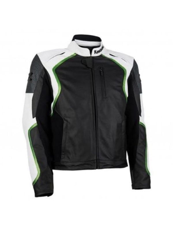Kawasaki White Style Leather Motorcycle Jacket