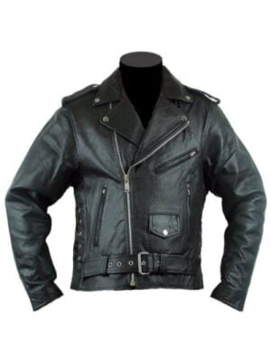 Men's Biker Belt Style Leather Fashion Jacket