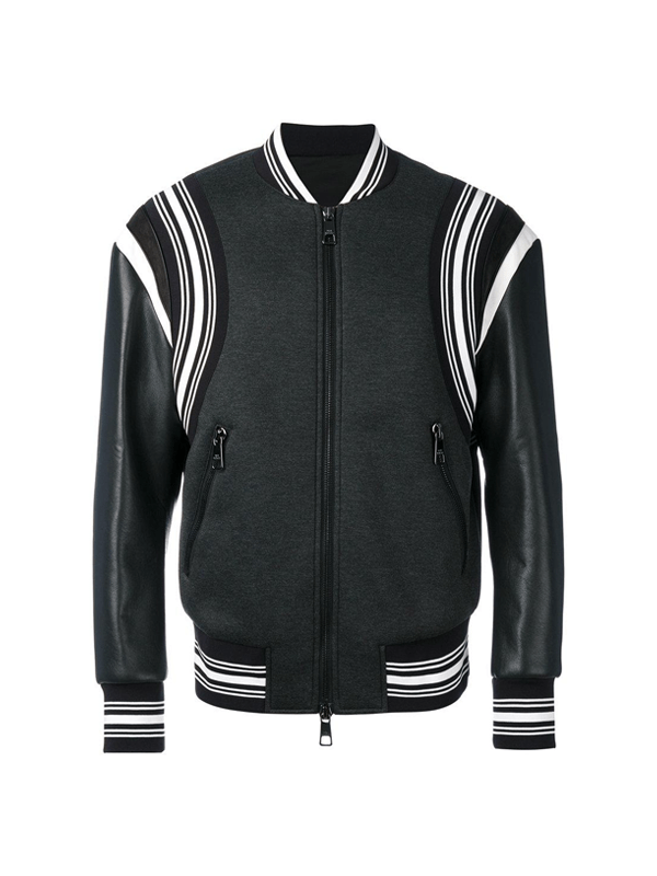Mens Black Striped Style Leather Jacket