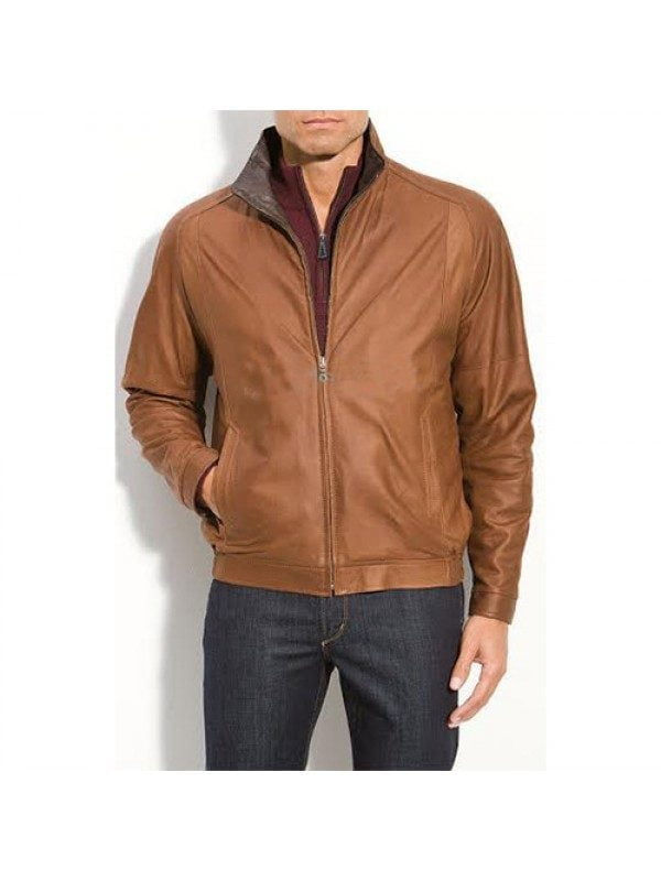 Men's Brown Biker Style Leather Fashion Jacket