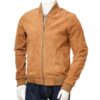 Mens Tan Suede Bomber Style Leather Jacket