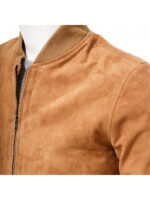 Mens Tan Suede Bomber Style Leather Jacket