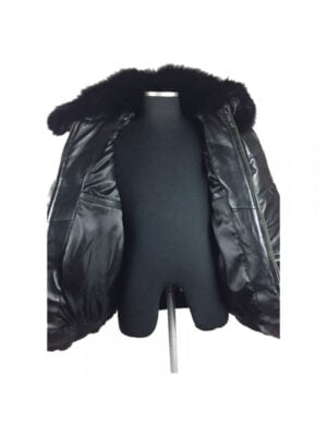 Mens Bomber Lambskin Leather Jacket with Fox Fur Collar