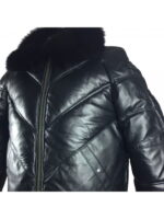 Mens Bomber Lambskin Leather Jacket with Fox Fur Collar