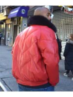 Multi Color Mens Bomber Lambskin Leather Jacket with Fox Fur Collar