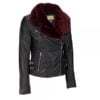 Mehroon Fur Collar Style Women Leather Jacket