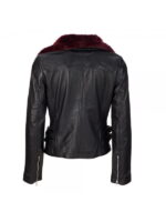 Mehroon Fur Collar Style Women Leather Jacket