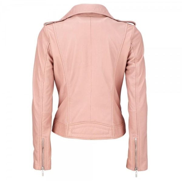 New Summer Ladies Biker Fashion Casual Style Pink Real Soft Napa Leather Jacket