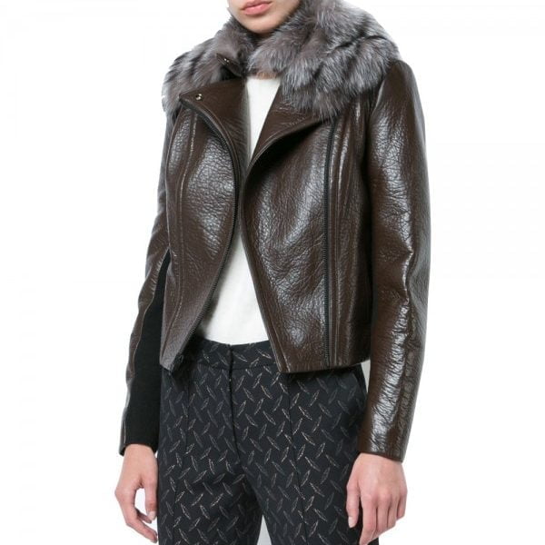 Real Fur Trim Style Women Leather, Womens Leather Coat With Fur Trim