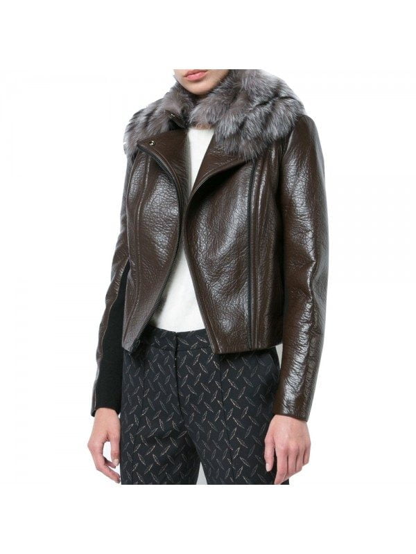 Real Fur Trim Style Women Leather Jacket