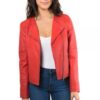 Red Biker Zipped Style Women Leather Jacket