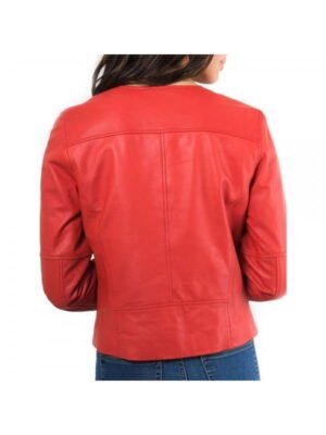 Red Biker Zipped Style Women Leather Jacket